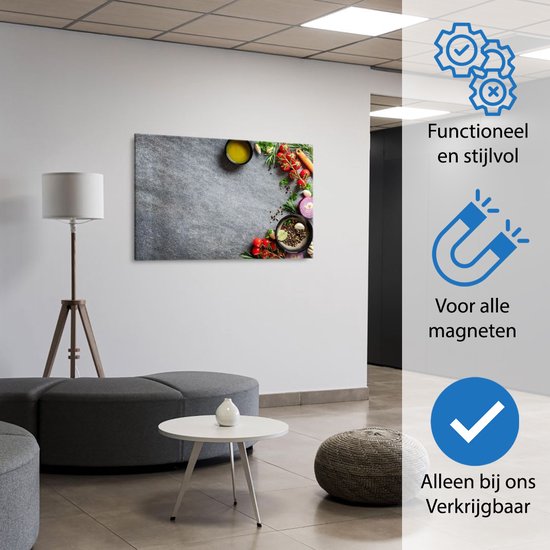 Mydesignglas  Whiteboard - Metaal - Magneetbord - Memobord - Ingrediënten op leisteen tafel - Direct Leverbaar