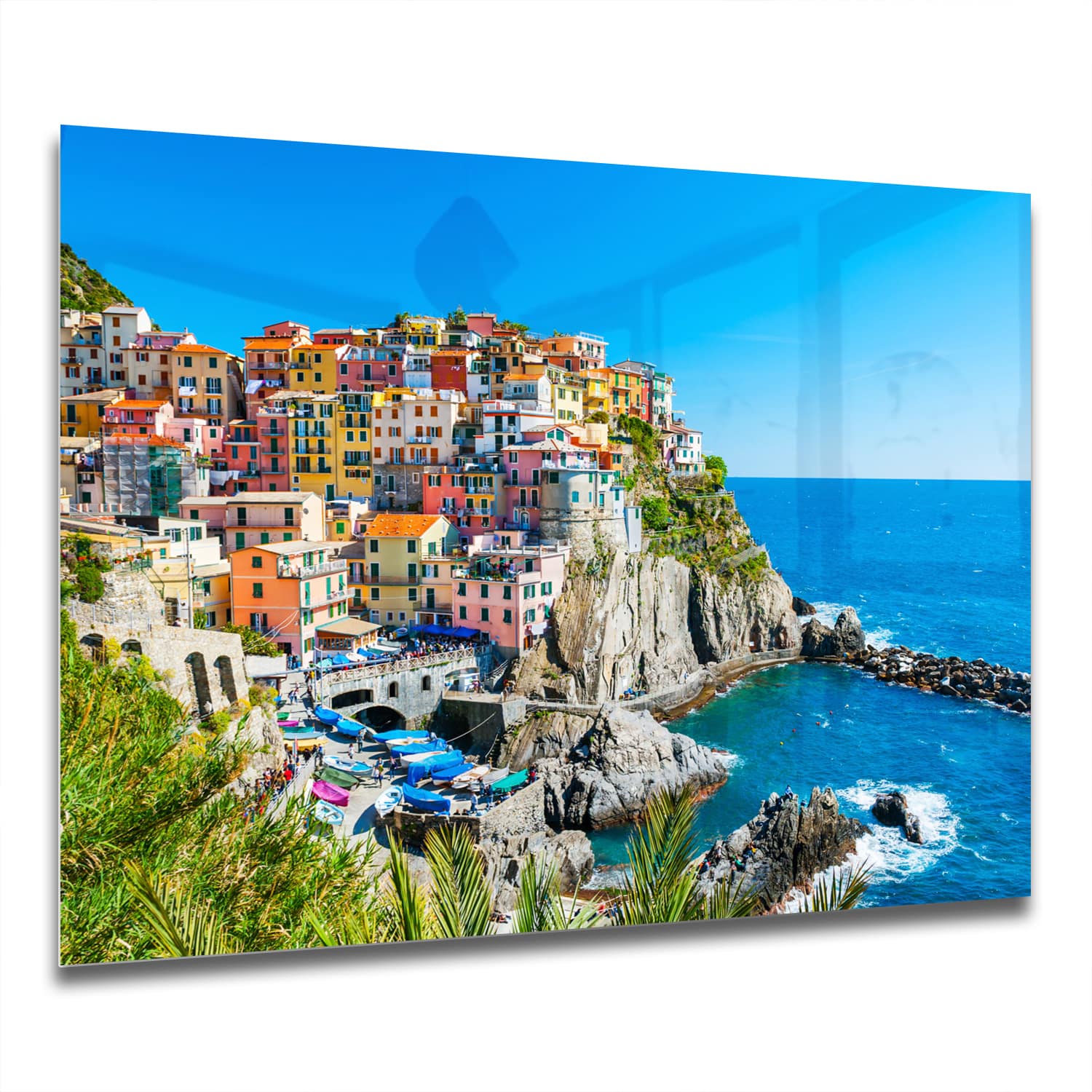 Eigen Afmeting - Spatscherm Keuken - Hittebestendig gehard glas - Kleurrijk Cinque Terre aan de Kust