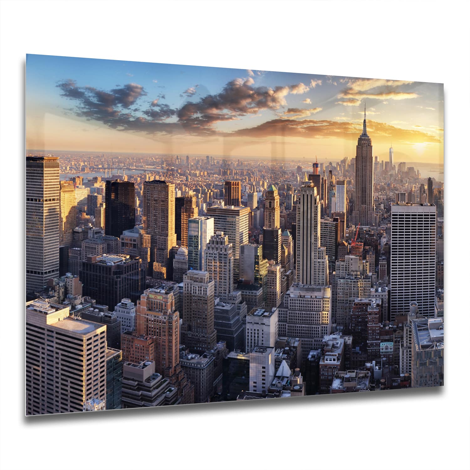 Eigen Afmeting - Spatscherm Keuken - Hittebestendig gehard glas - Zonsondergang over New York City