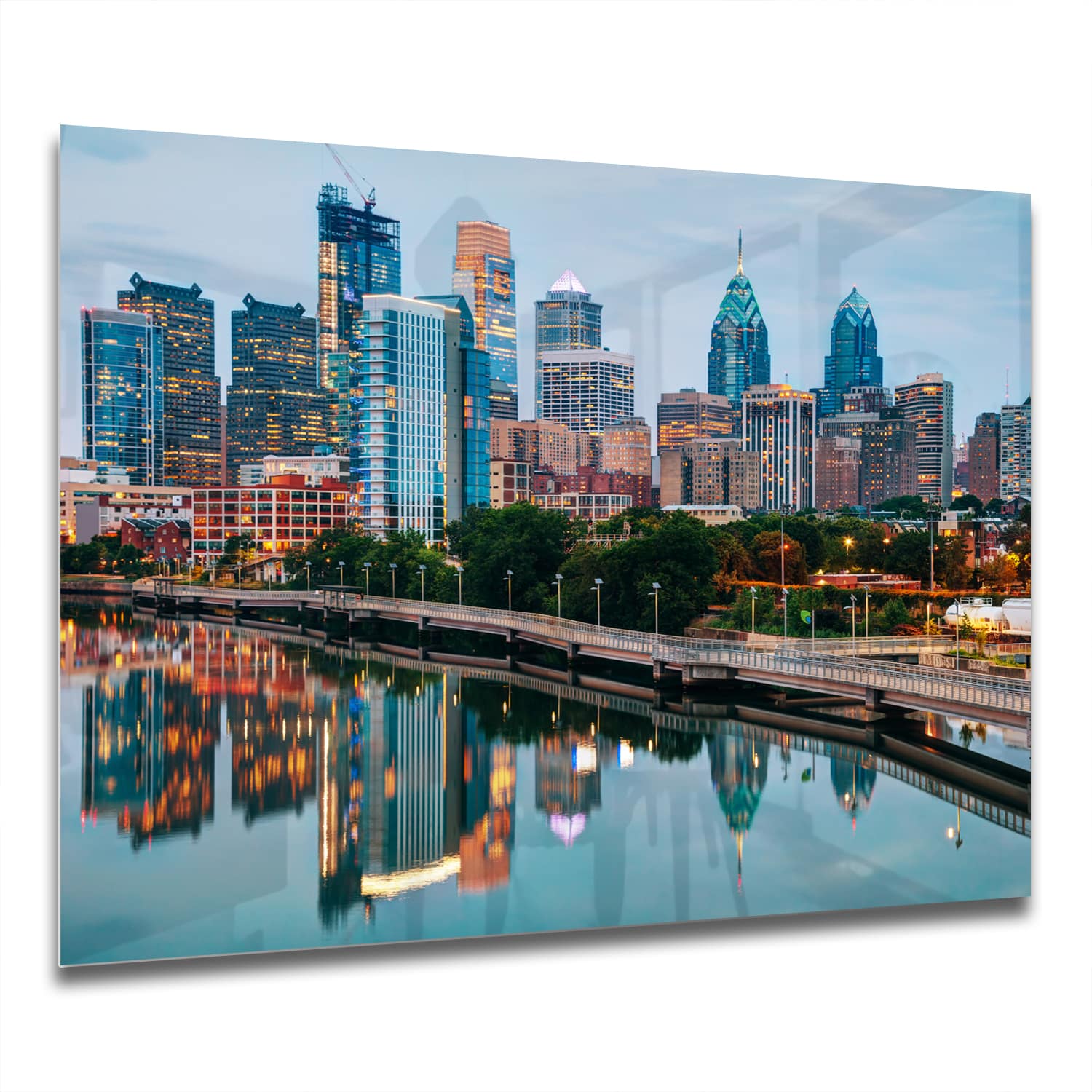 Eigen Afmeting - Spatscherm Keuken - Hittebestendig gehard glas - Philadelphia Skyline bij Nacht
