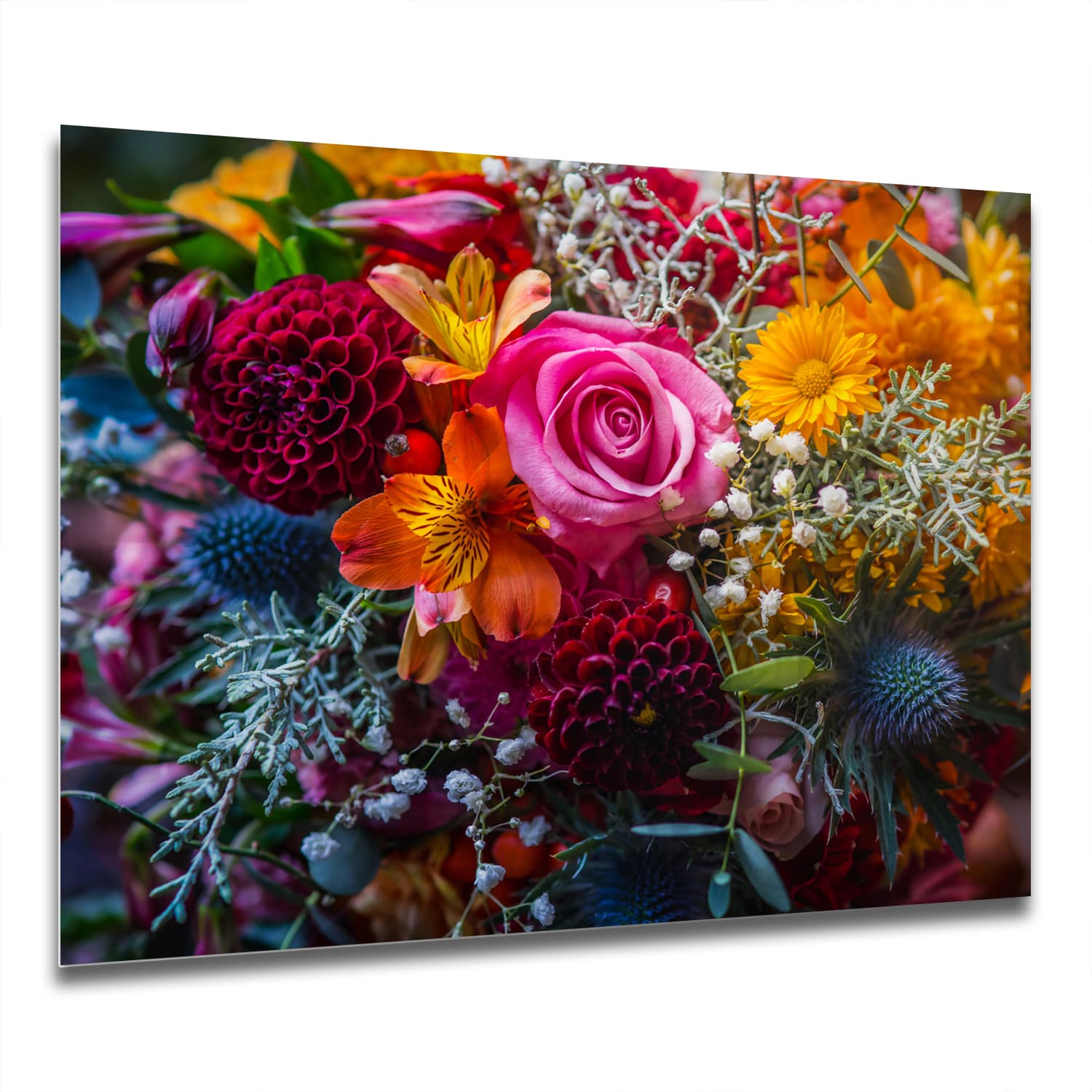 Eigen Afmeting - Spatscherm Keuken - Hittebestendig gehard glas - Levendig Bloemenboeket