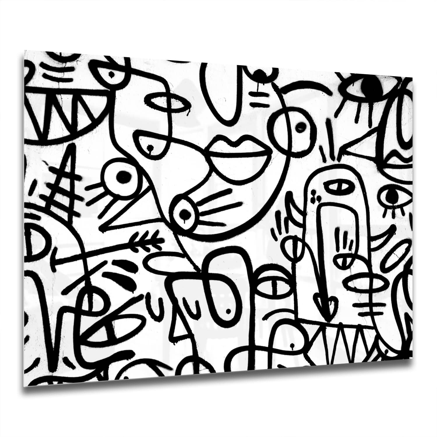 Eigen Afmeting - Spatscherm Keuken - Hittebestendig gehard glas - Zwart-wit Graffiti Patroon