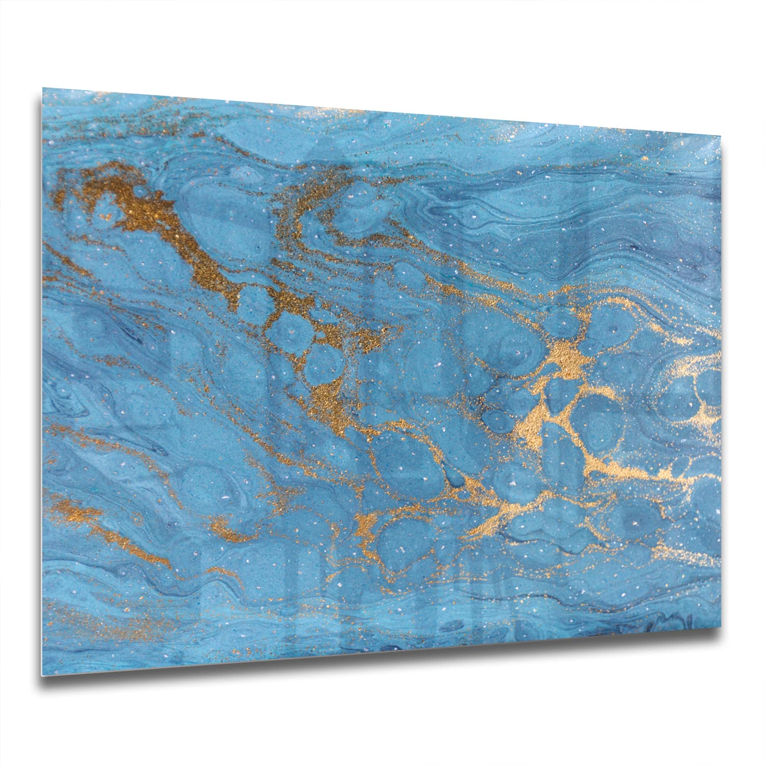 Eigen Afmeting - Spatscherm Keuken - Hittebestendig gehard glas - Goud en Blauw Marmer