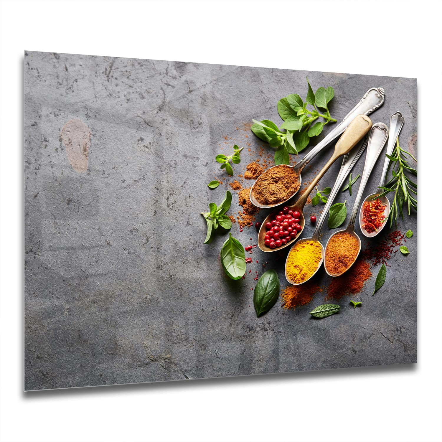 Eigen Afmeting - Spatscherm Keuken - Hittebestendig gehard glas - Specerijen op Lepels