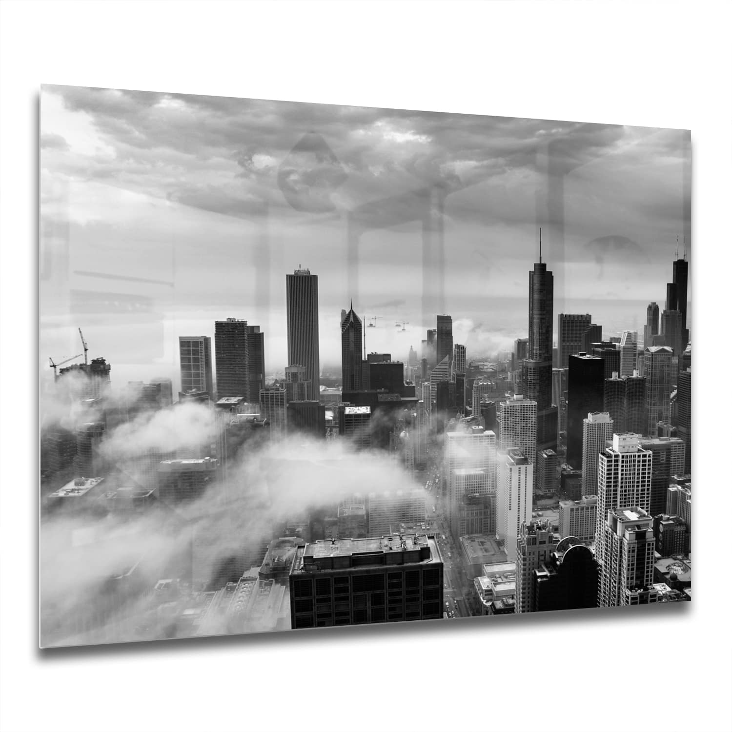 Eigen Afmeting - Spatscherm Keuken - Hittebestendig gehard glas - Chicago Skyline in de Mist