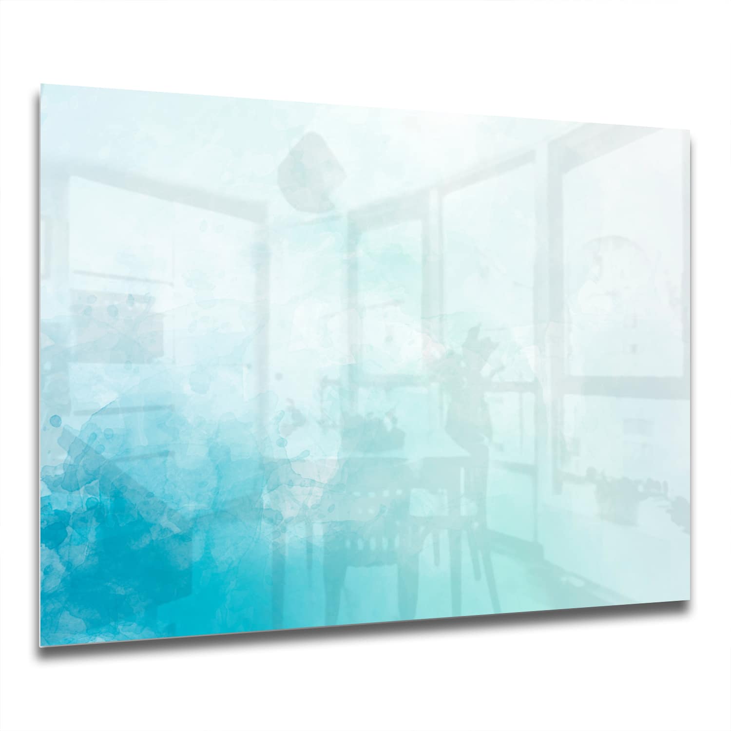 Eigen Afmeting - Spatscherm Keuken - Hittebestendig gehard glas - Blauwe Waterverf