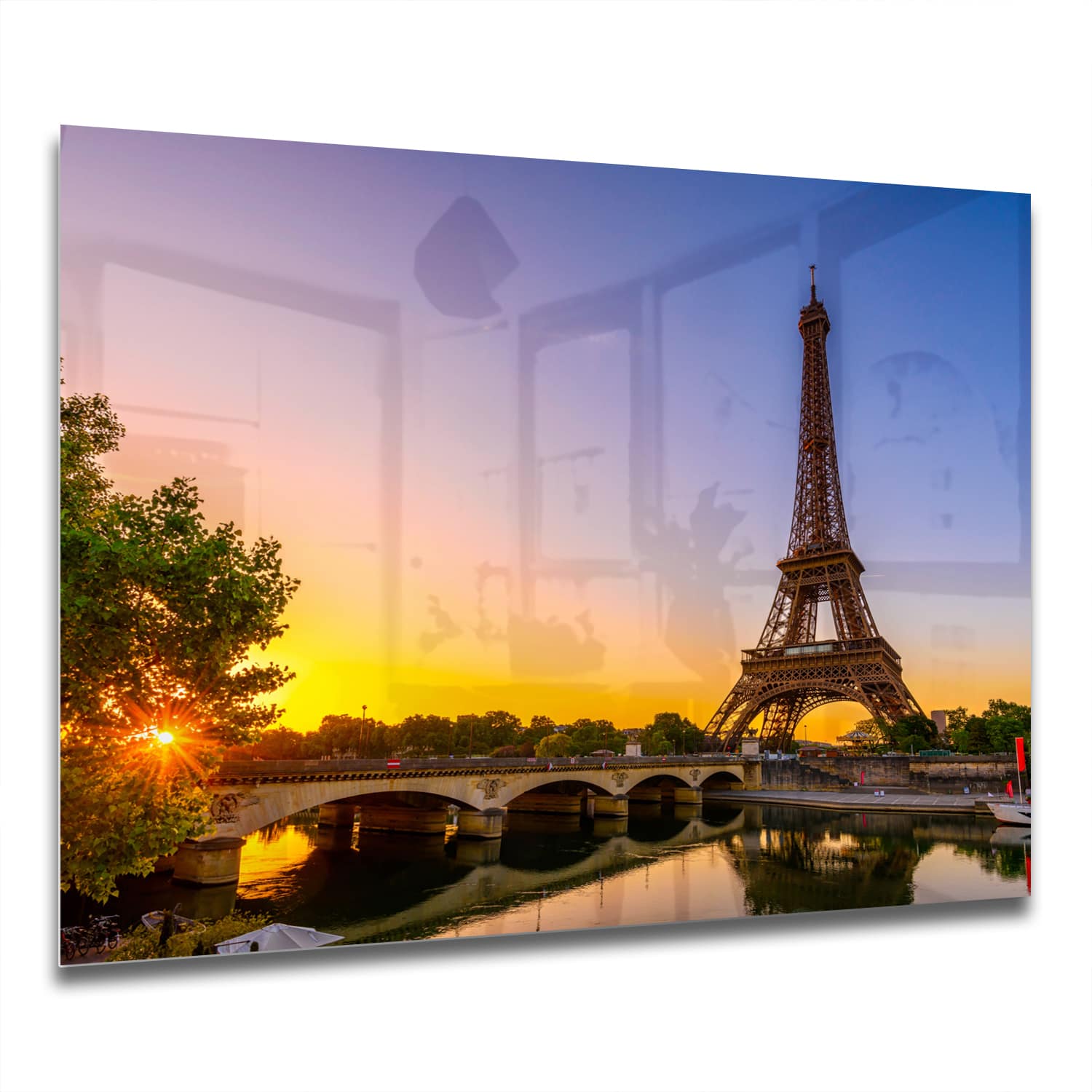 Eigen Afmeting - Spatscherm Keuken - Hittebestendig gehard glas - Eiffeltoren bij Zonsopgang