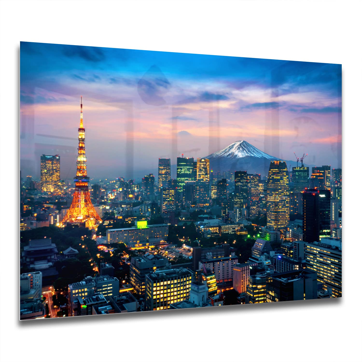 Eigen Afmeting - Spatscherm Keuken - Hittebestendig gehard glas - Tokyo met de Fuji-berg