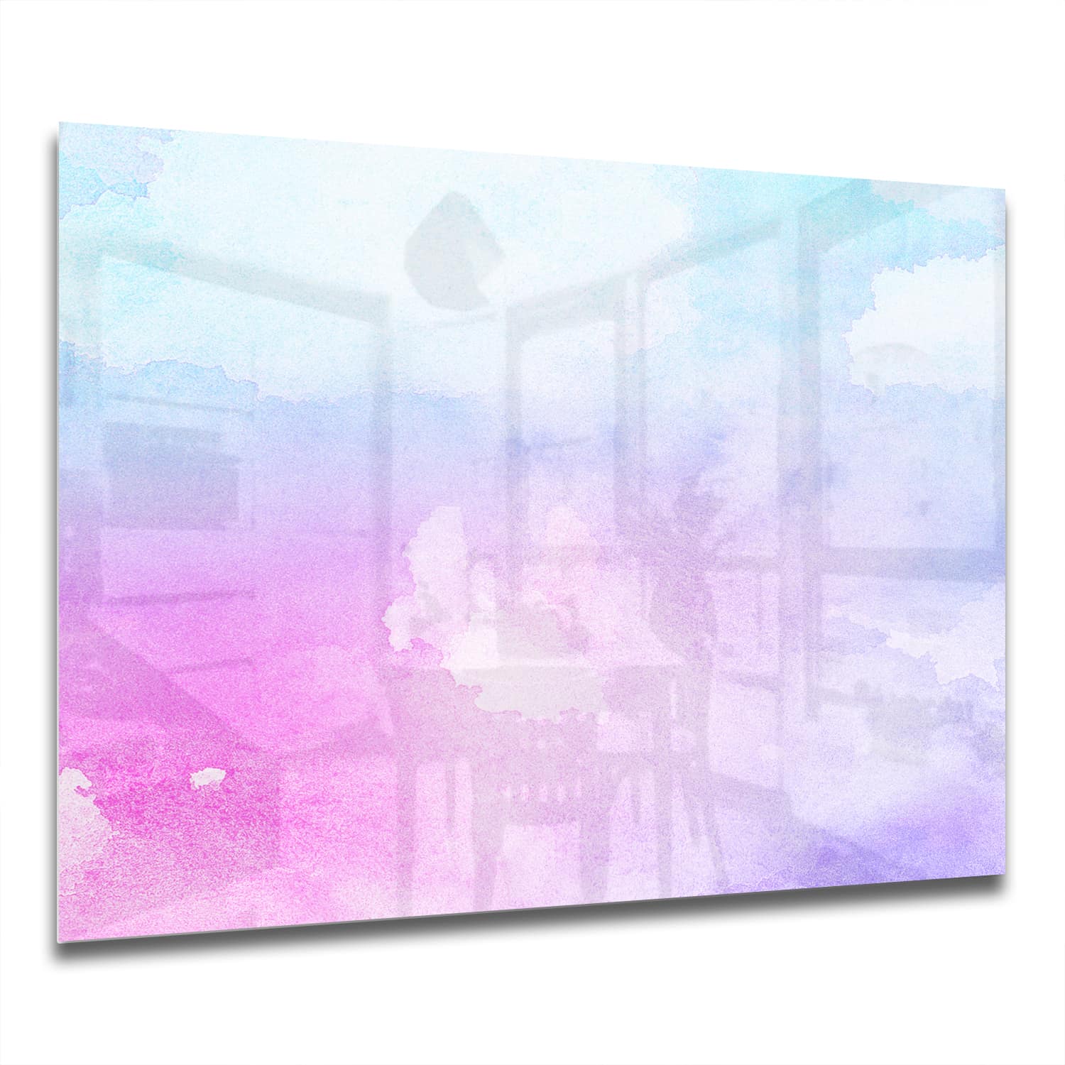 Eigen Afmeting - Spatscherm Keuken - Hittebestendig gehard glas - Roze-Blauwe Waterverf