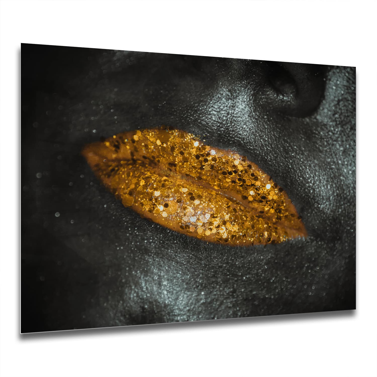 Eigen Afmeting - Spatscherm Keuken - Hittebestendig gehard glas - Gouden Glitterlippen