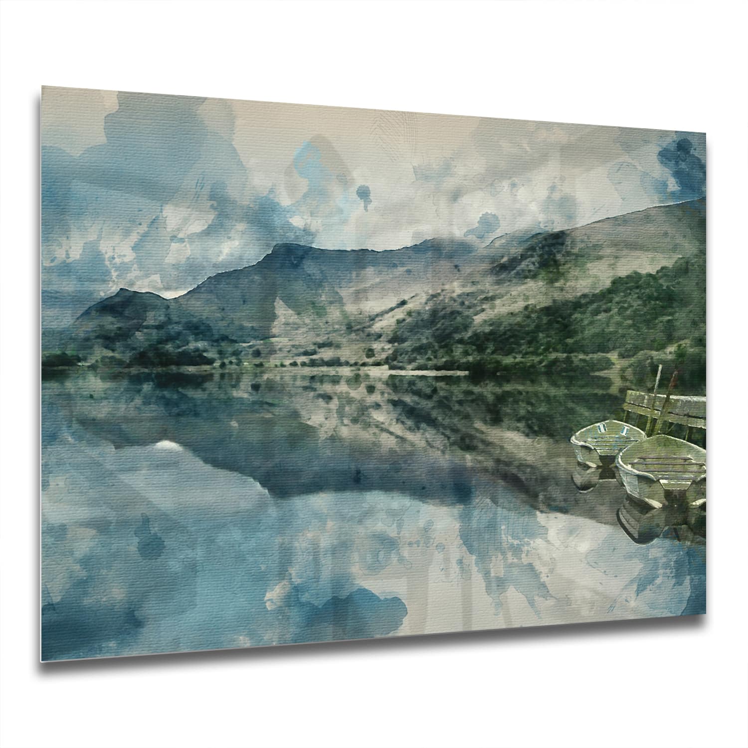 Eigen Afmeting - Spatscherm Keuken - Hittebestendig gehard glas - Waterverf Schilderij Bergmeer