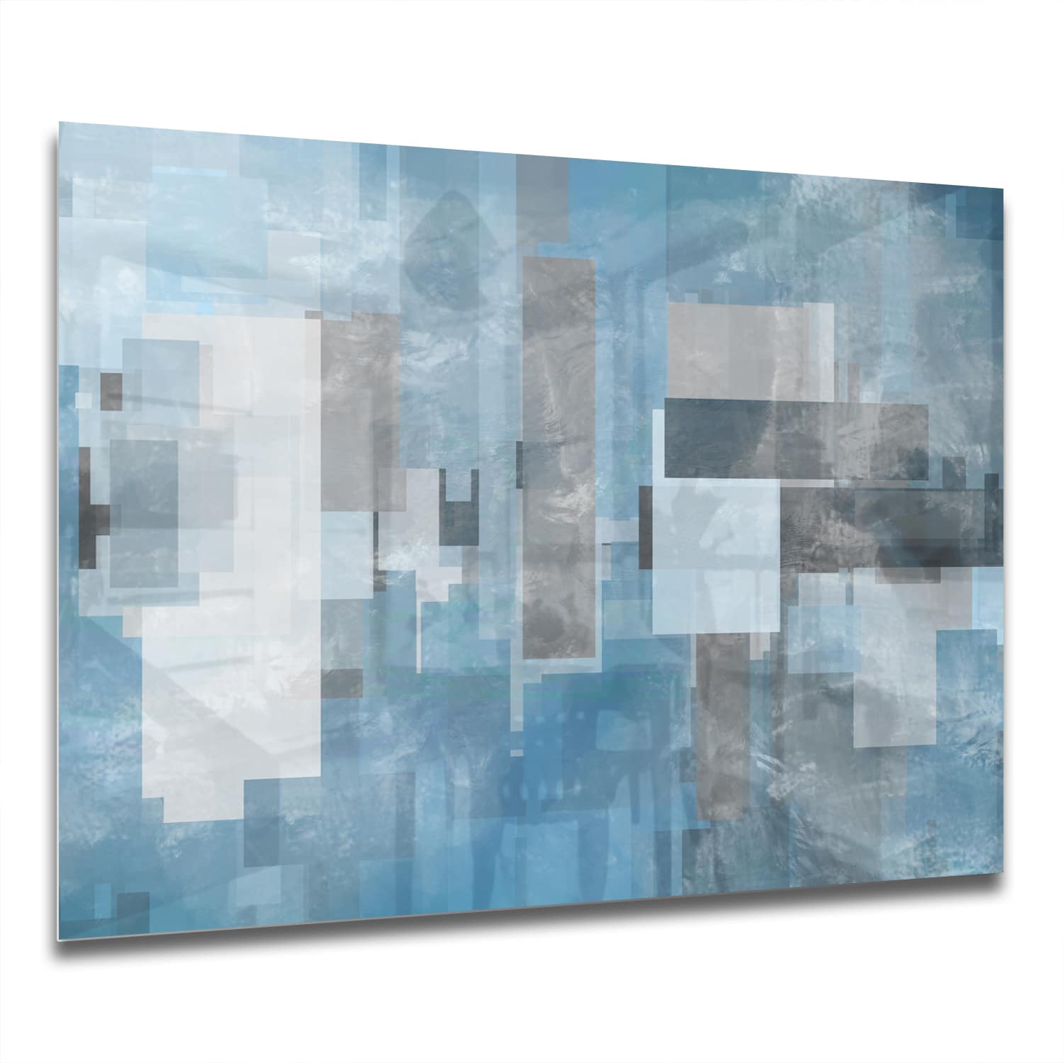 Eigen Afmeting - Spatscherm Keuken - Hittebestendig gehard glas - Blauwe Geomtrische Vormen