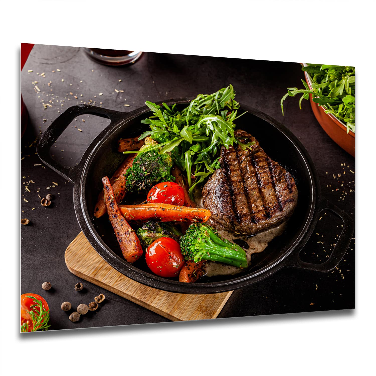 Eigen Afmeting - Spatscherm Keuken - Hittebestendig gehard glas - Gegrilde Biefstuk