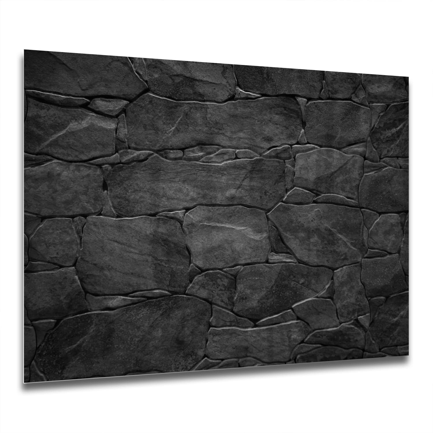 Eigen Afmeting - Spatscherm Keuken - Hittebestendig gehard glas - Zwarte Stenen Muur