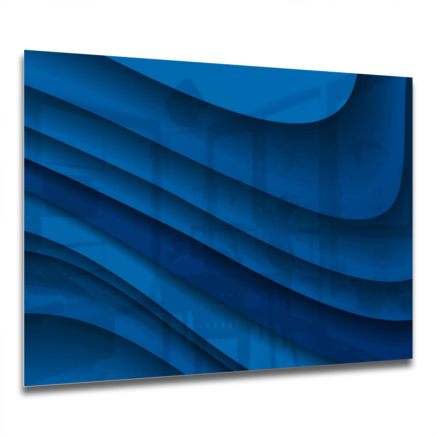 Eigen Afmeting - Spatscherm Keuken - Hittebestendig gehard glas - Donkerblauwe Papier Golven