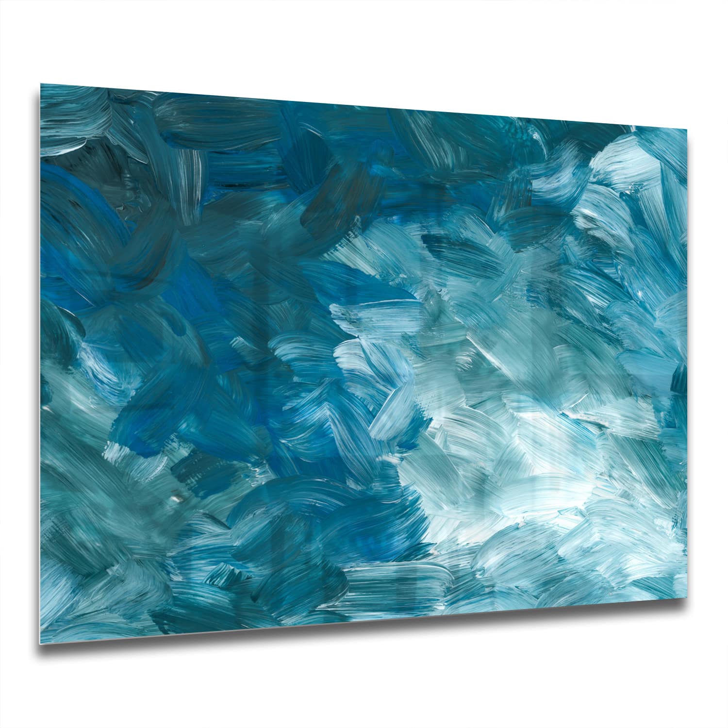 Eigen Afmeting - Spatscherm Keuken - Hittebestendig gehard glas - Abstracte Blauwe Penseelstroken