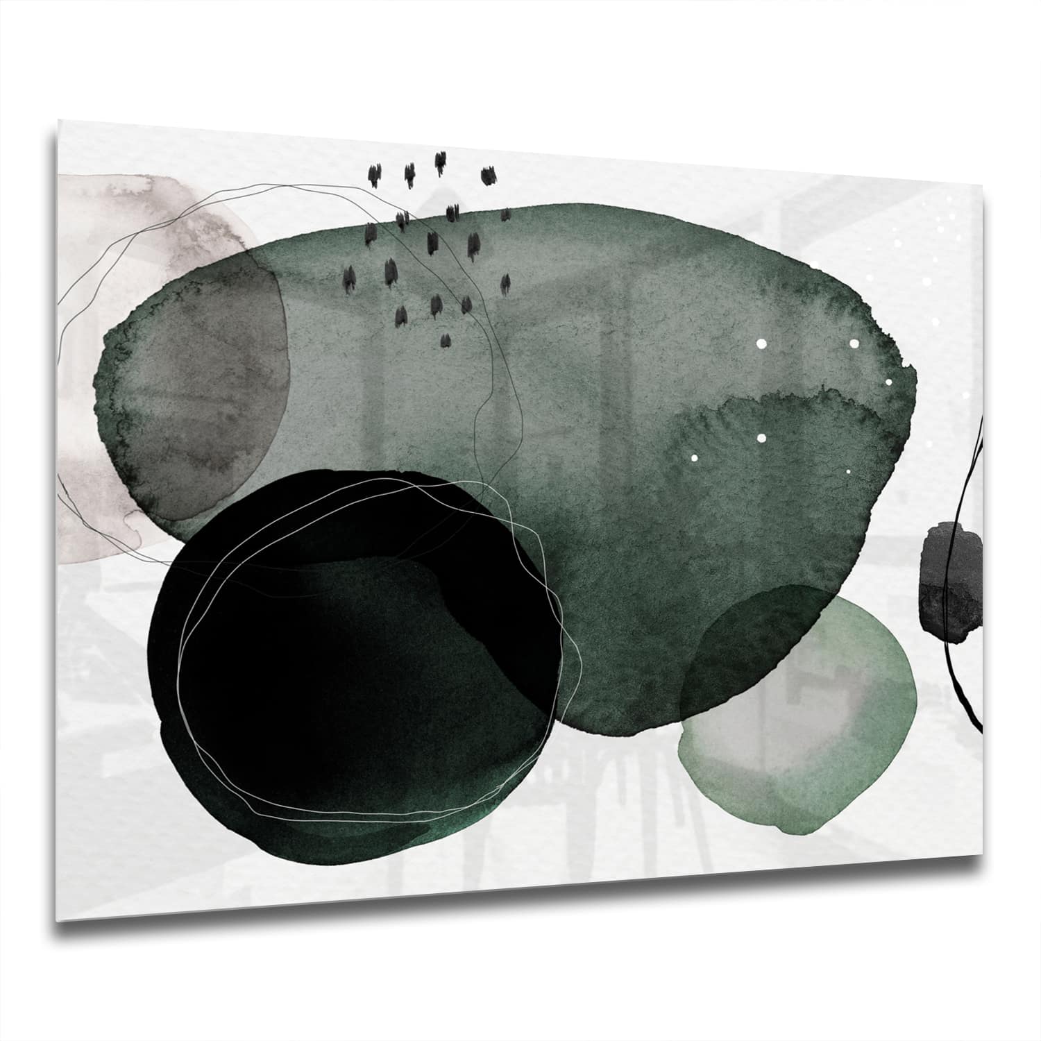 Eigen Afmeting - Spatscherm Keuken - Hittebestendig gehard glas - Donker Abstract Waterverf Ontwerp