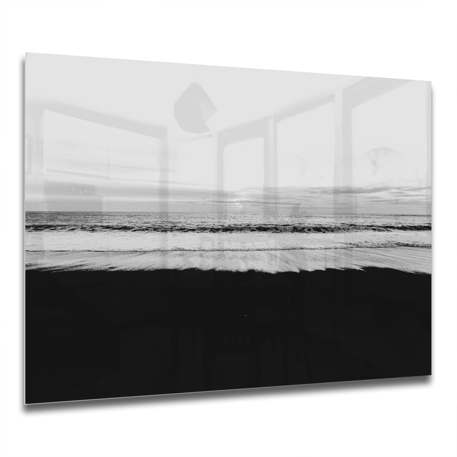 Eigen Afmeting - Spatscherm Keuken - Hittebestendig gehard glas - Zwart-Wit Strand