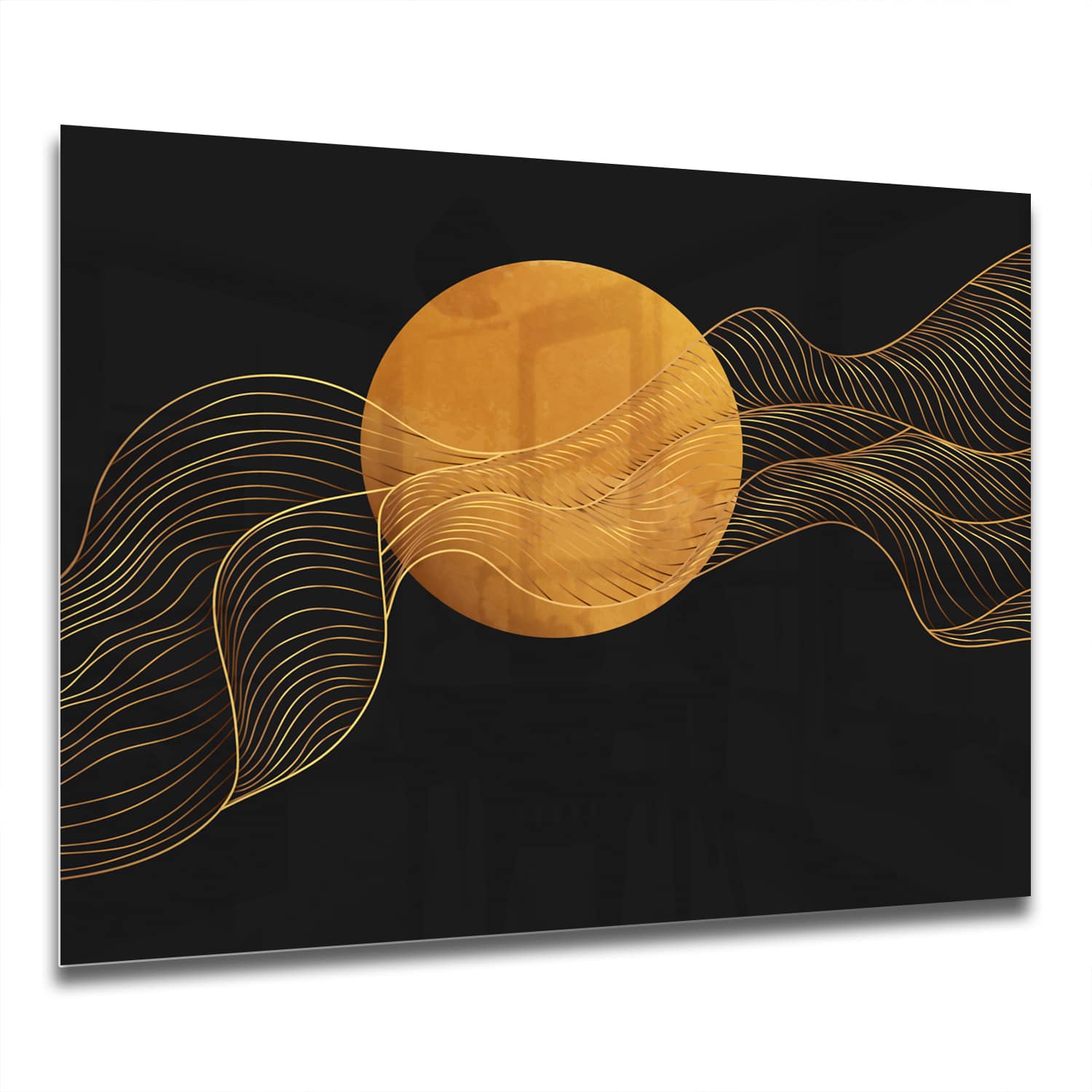 Eigen Afmeting - Spatscherm Keuken - Hittebestendig gehard glas - Gouden Abstracte Lijnen
