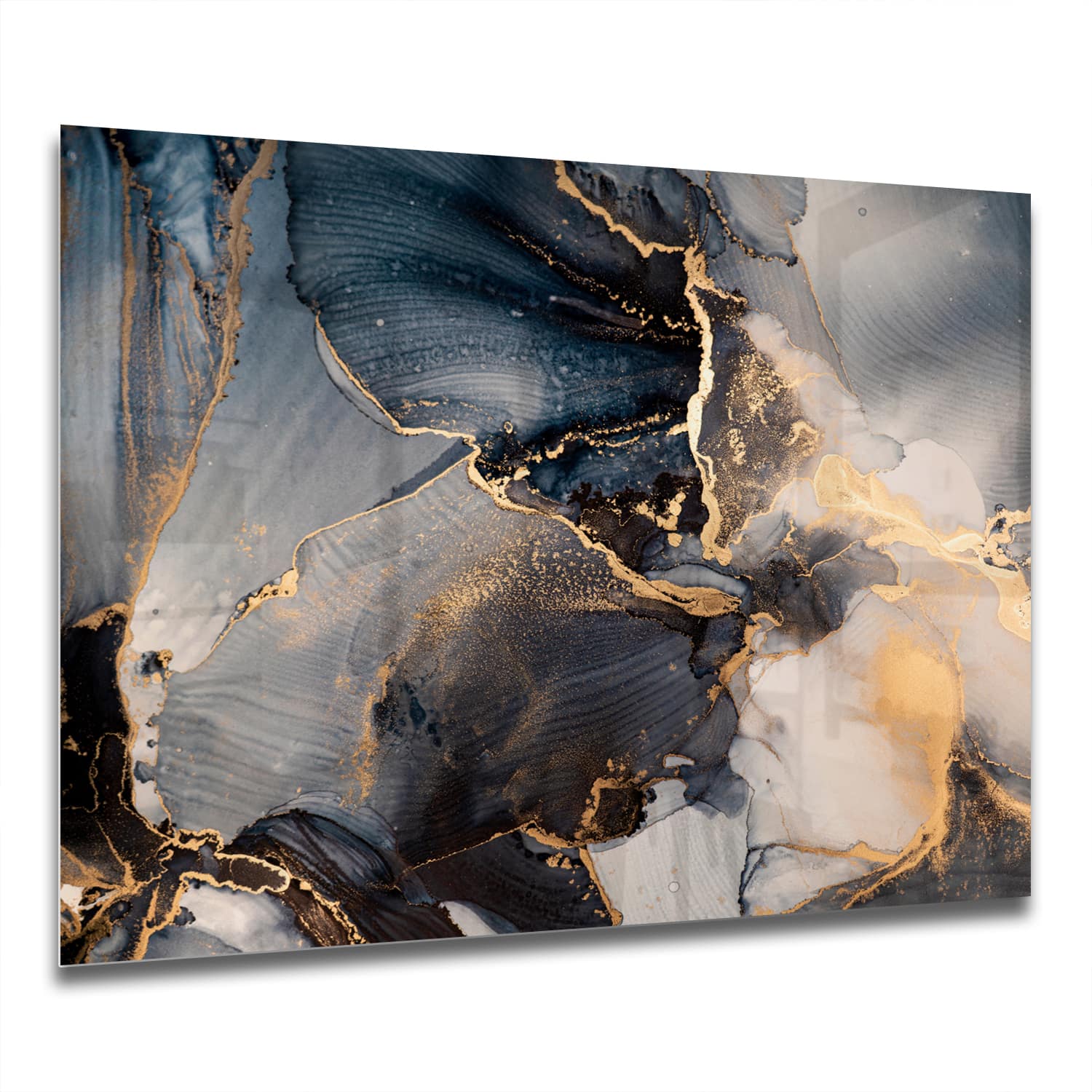 Eigen Afmeting - Spatscherm Keuken - Hittebestendig gehard glas - Zwart en Goud Abstract Kunst
