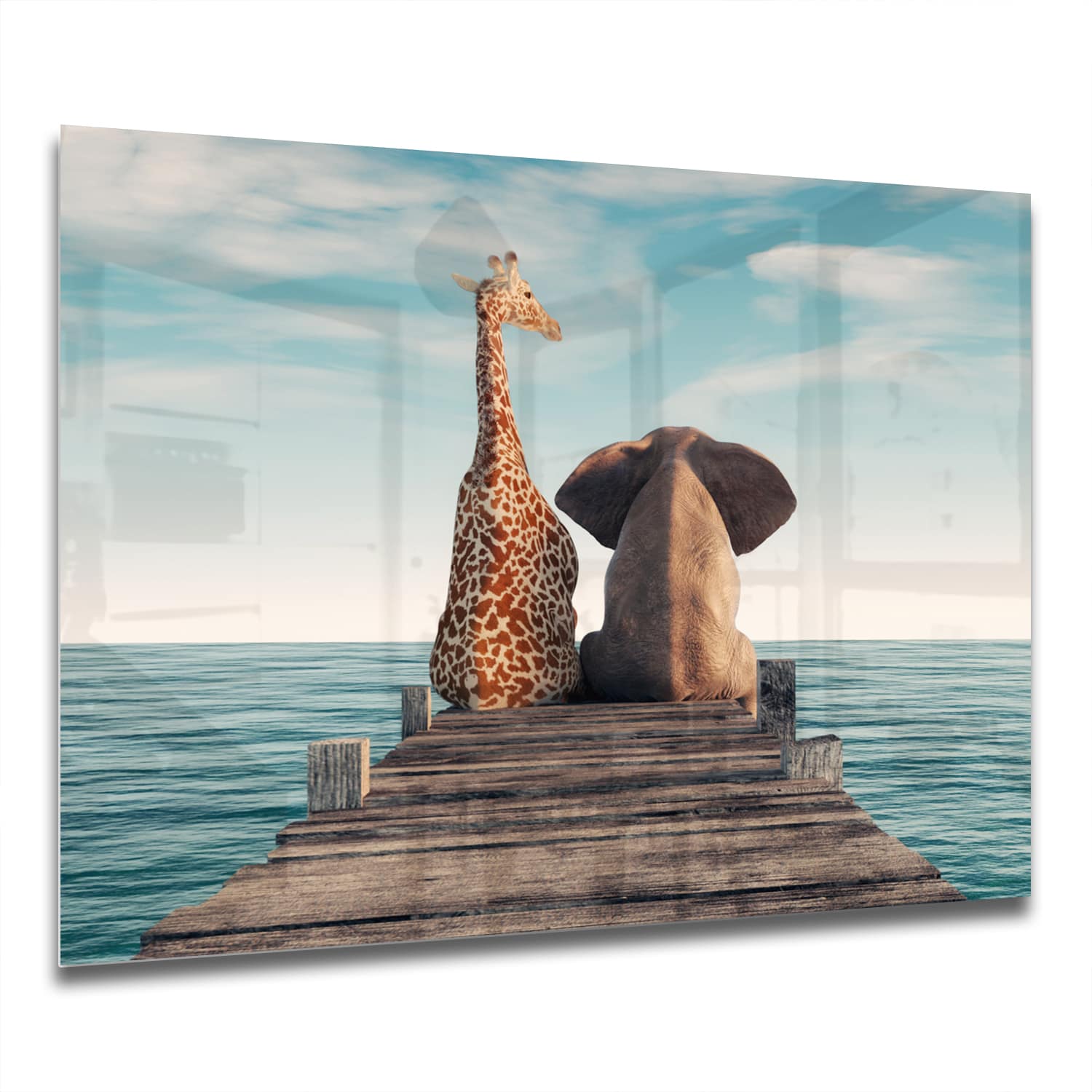 Eigen Afmeting - Spatscherm Keuken - Hittebestendig gehard glas - Giraffe en Olifant
