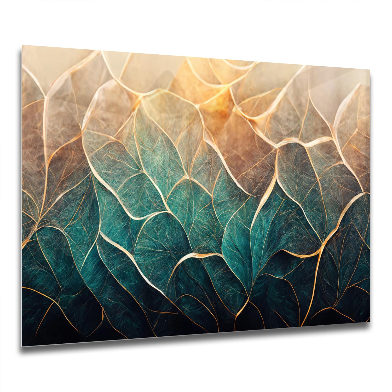 Eigen Afmeting - Spatscherm Keuken - Hittebestendig gehard glas - Blauw-Goud Bloemenmarmer