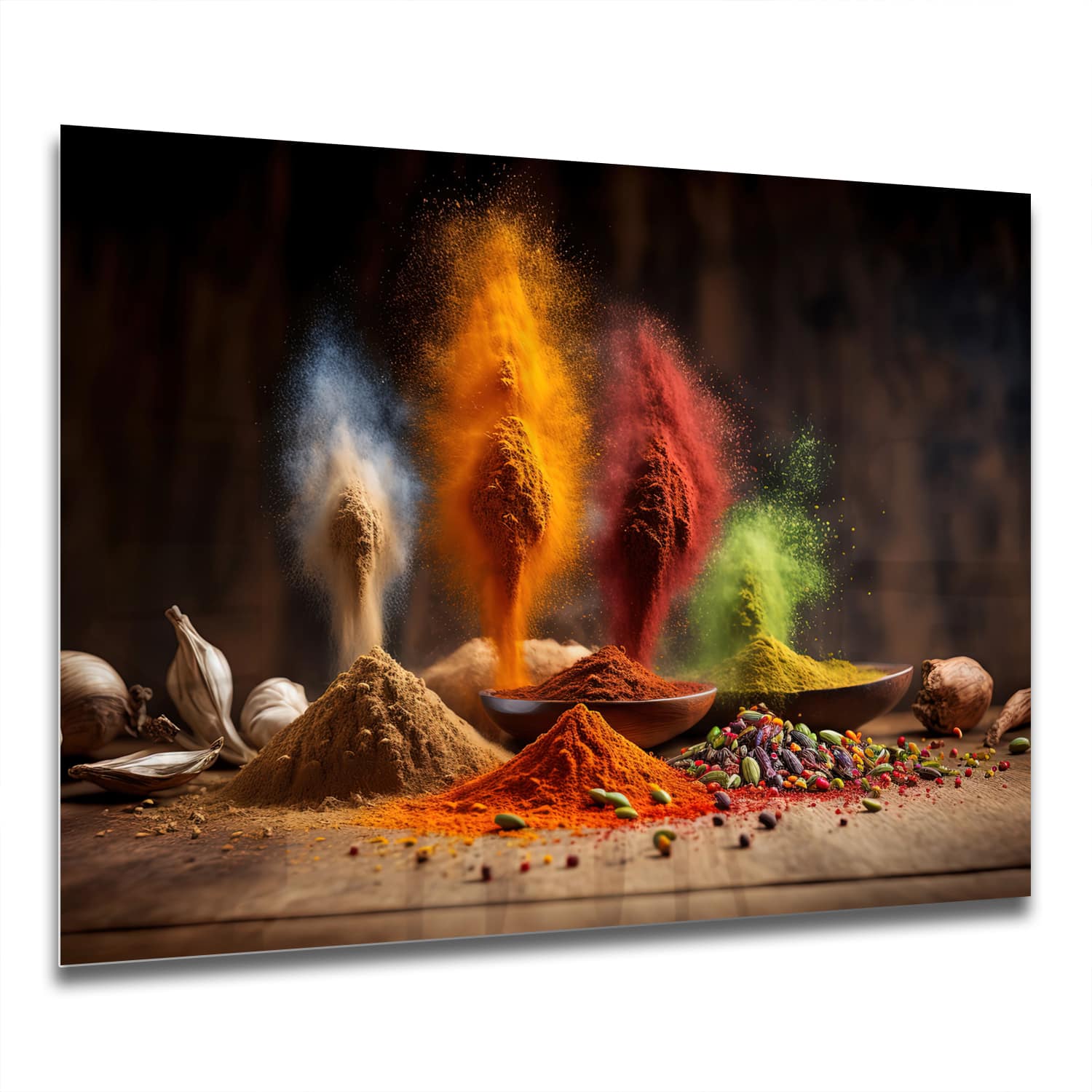 Eigen Afmeting - Spatscherm Keuken - Hittebestendig gehard glas - Specerijenregen op Hout