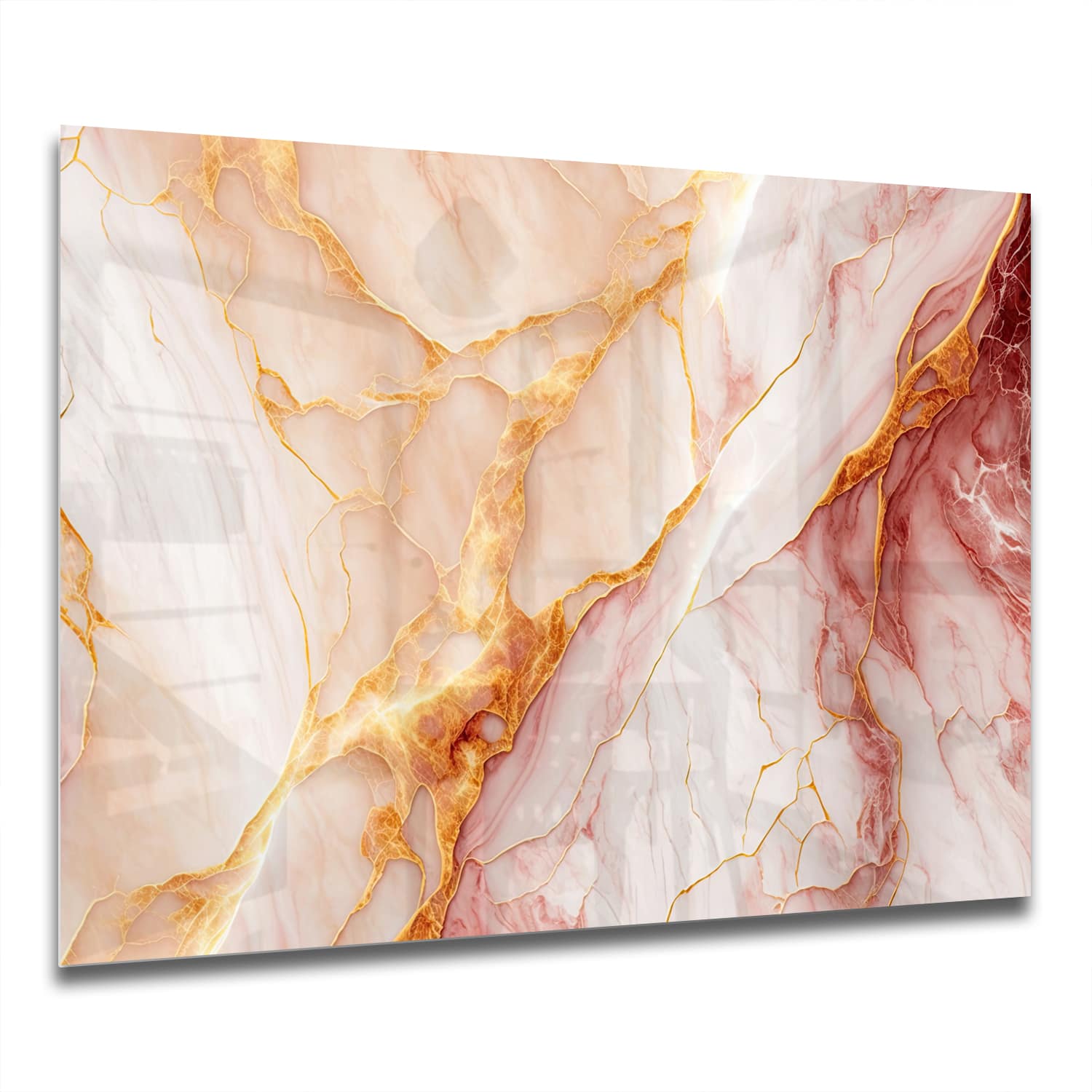 Eigen Afmeting - Spatscherm Keuken - Hittebestendig gehard glas - Rood-Roze Marmer
