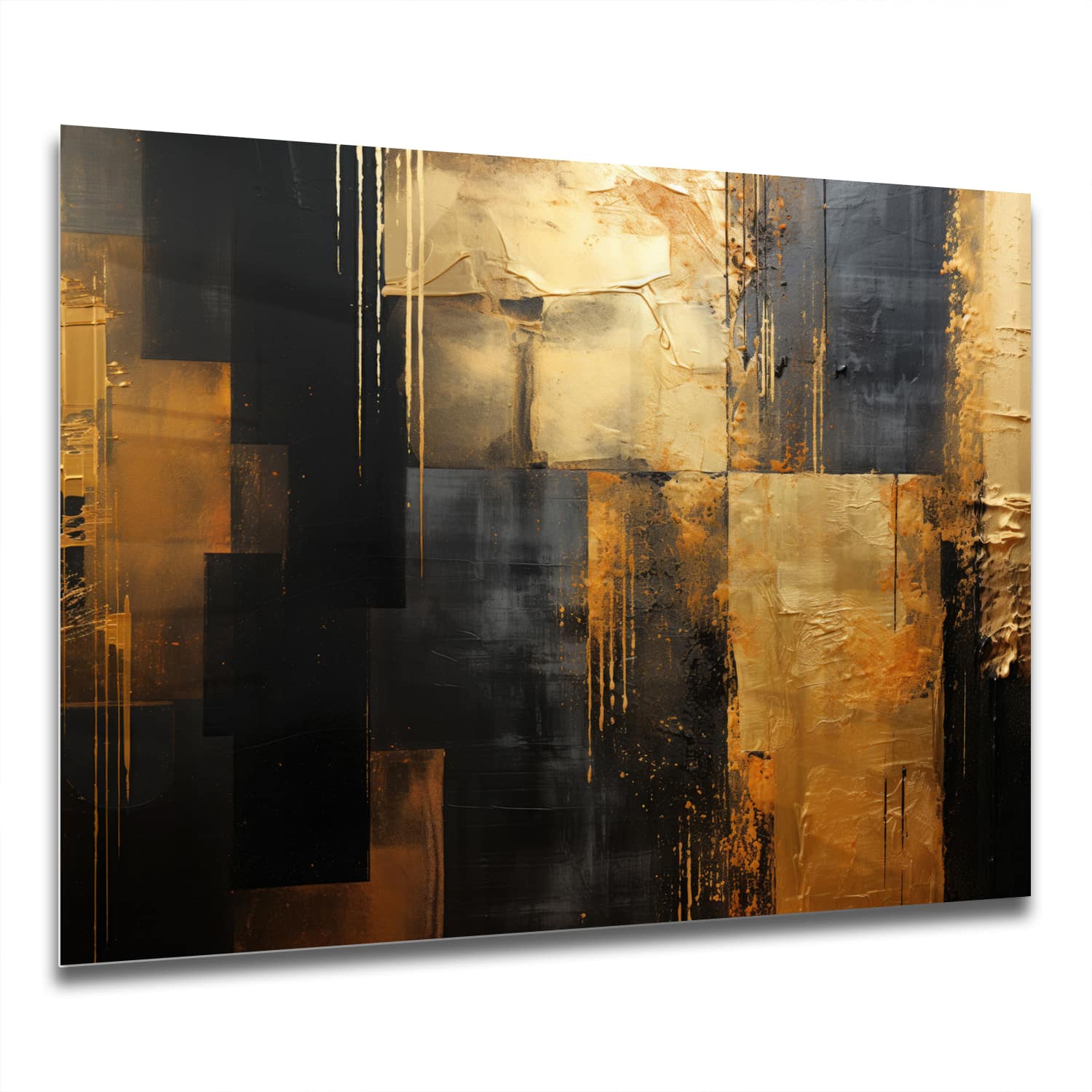 Eigen Afmeting - Spatscherm Keuken - Hittebestendig gehard glas - Goud/Zwart Abstract schilderij