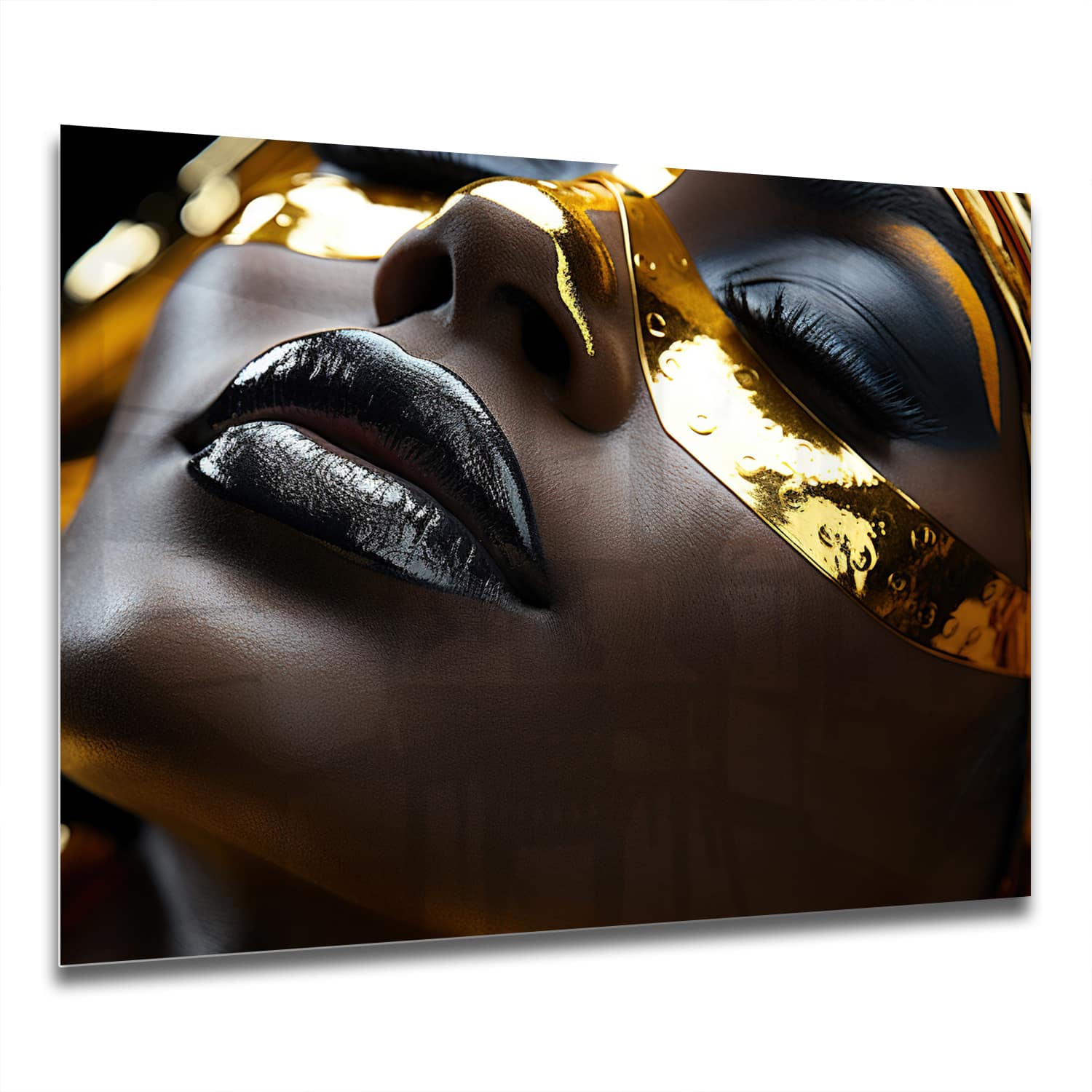 Eigen Afmeting - Spatscherm Keuken - Hittebestendig gehard glas - Zwart gezicht met goude makeup