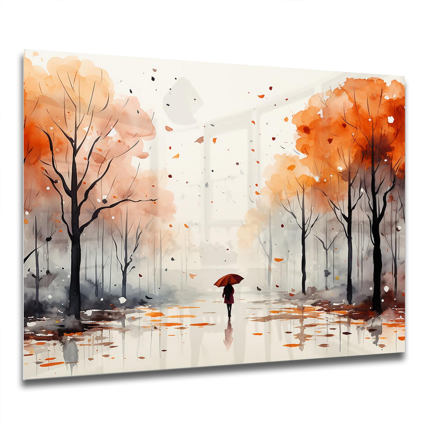 Eigen Afmeting - Spatscherm Keuken - Hittebestendig gehard glas - Waterverf Schilderij van Herfst Park