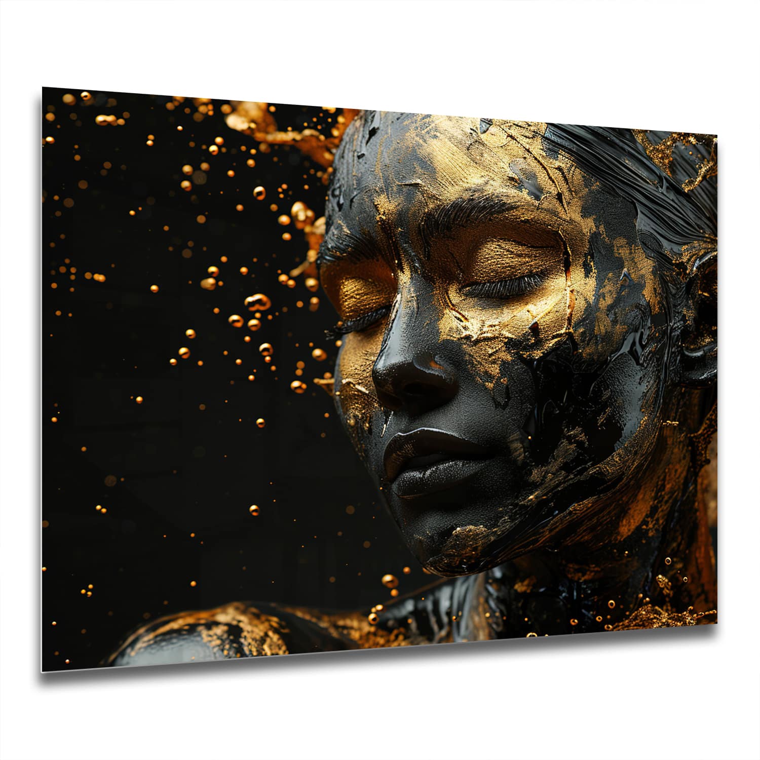 Eigen Afmeting - Spatscherm Keuken - Hittebestendig gehard glas - Vrouw met Gouden Make-up