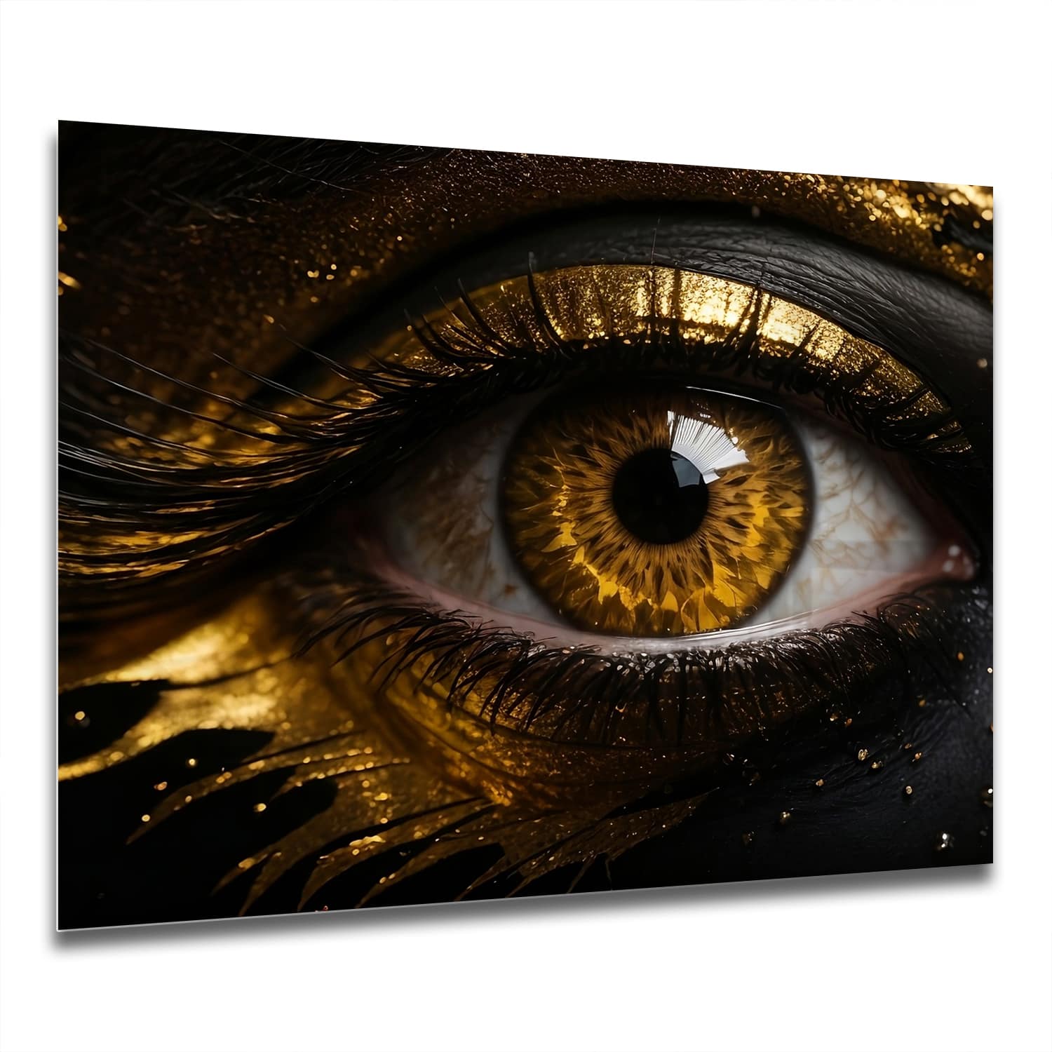 Eigen Afmeting - Spatscherm Keuken - Hittebestendig gehard glas - Zwart en goud oog