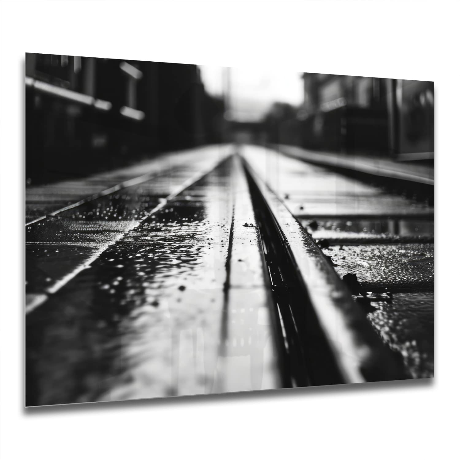Eigen Afmeting - Spatscherm Keuken - Hittebestendig gehard glas - Zwart-Wit Treinspoor