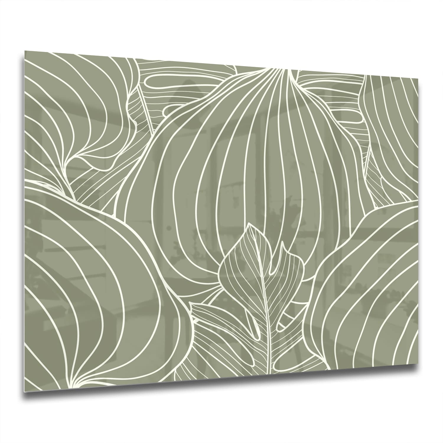 Eigen Afmeting - Spatscherm Keuken - Hittebestendig gehard glas - Botanisch Blad Lijnkunst Patroon