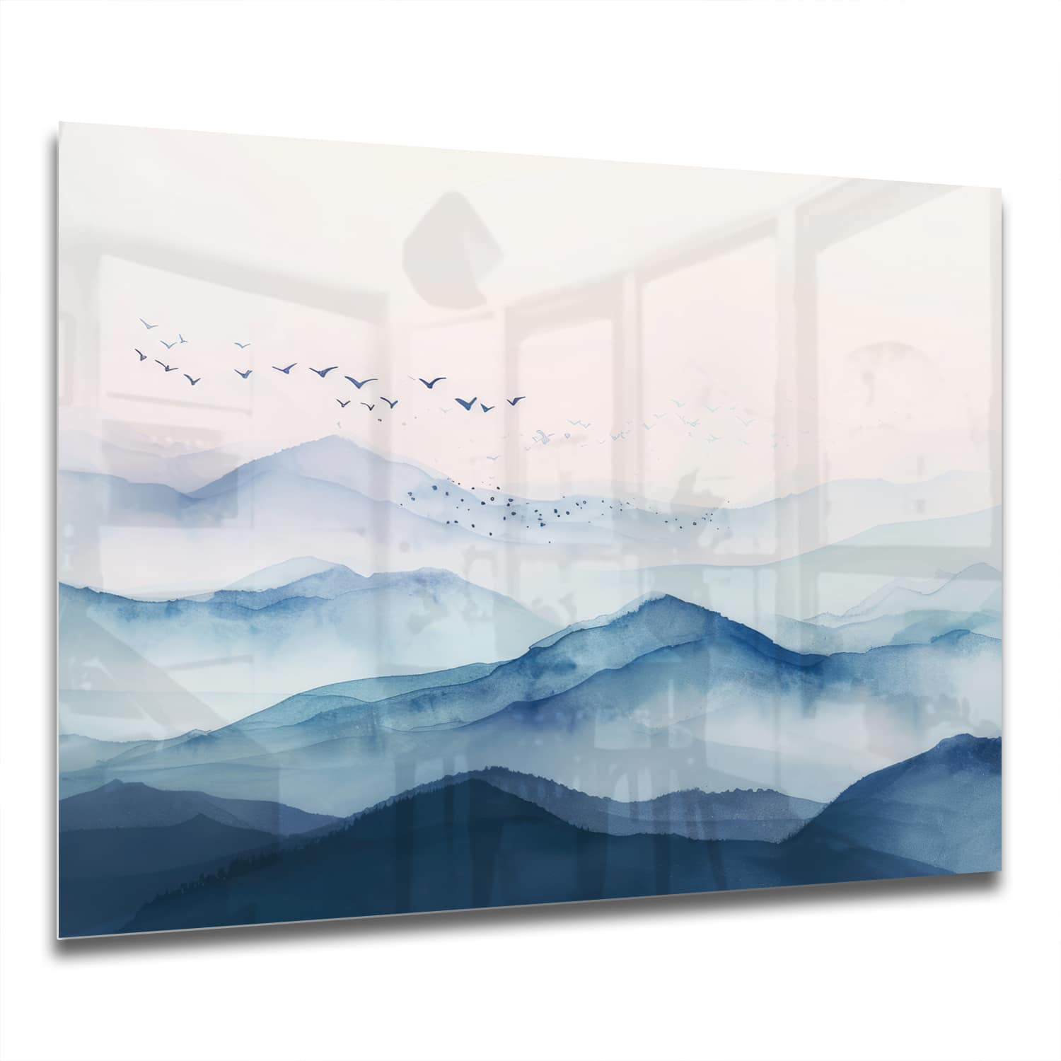 Eigen Afmeting - Spatscherm Keuken - Hittebestendig gehard glas - Waterverf Schilderij Mistige Bergen