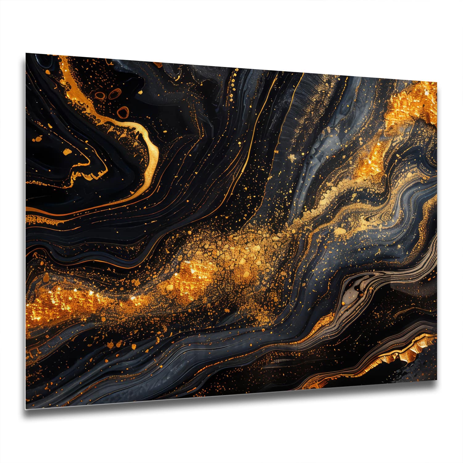 Eigen Afmeting - Spatscherm Keuken - Hittebestendig gehard glas - Zwart/Goud Marmer Textuur