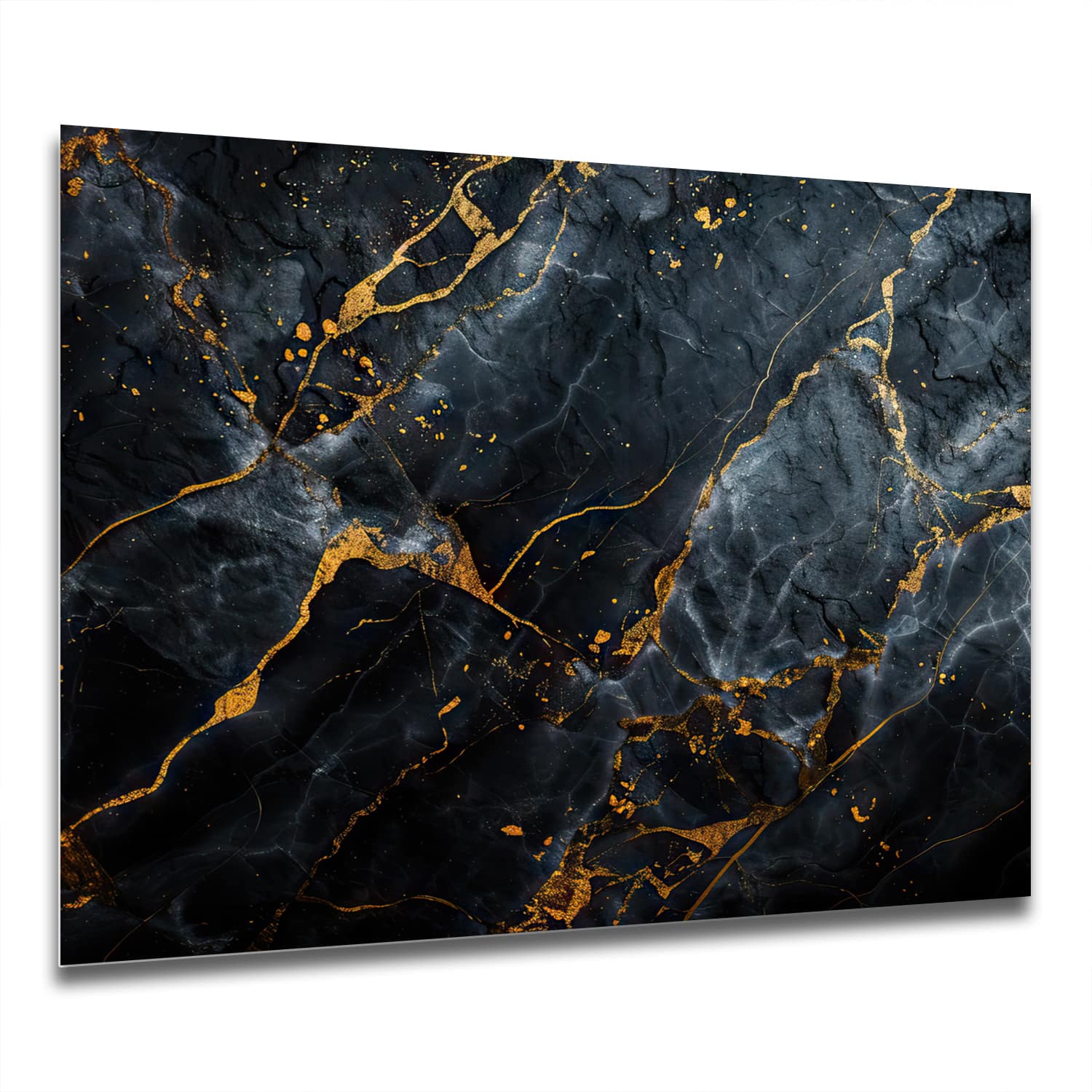 Eigen Afmeting - Spatscherm Keuken - Hittebestendig gehard glas - Vloeiende Kunst Marmer Zwart/Goud