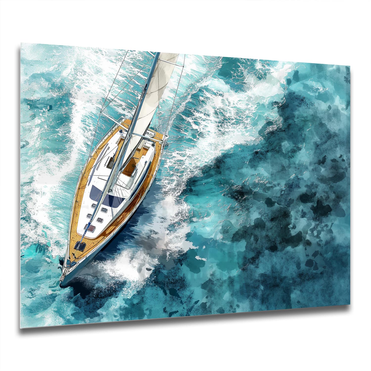 Eigen Afmeting - Spatscherm Keuken - Hittebestendig gehard glas - Waterverf Schilderij Zeilboot