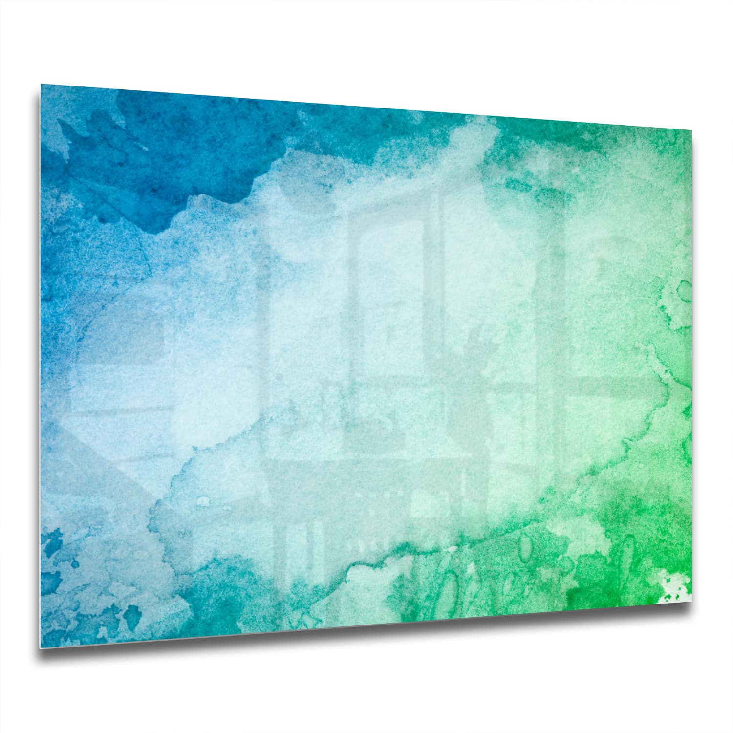 Eigen Afmeting - Spatscherm Keuken - Hittebestendig gehard glas - Groen-Blauwe Waterverf