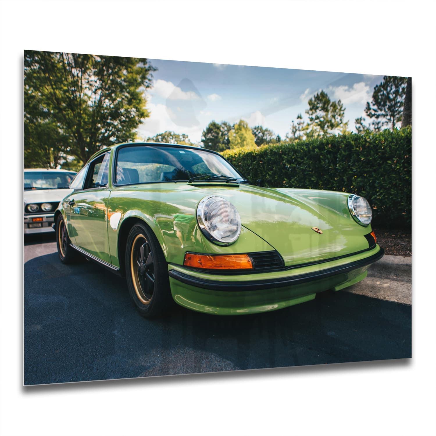 Eigen Afmeting - Spatscherm Keuken - Hittebestendig gehard glas - Porsche 911 1970 Groen