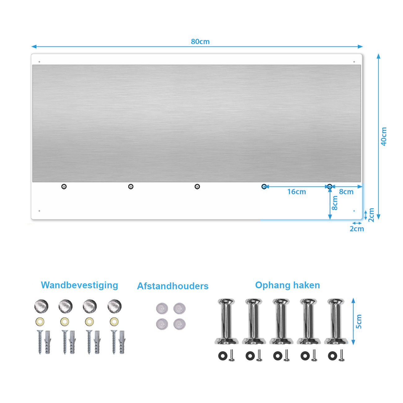 Kapstok van glas - Wit leer - 80x40cm