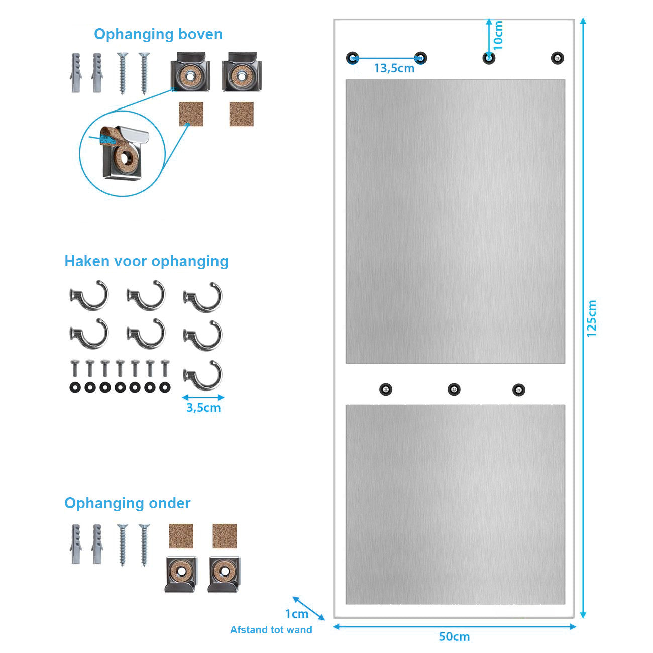 Kapstok van glas - Wit leer- 50x125cm