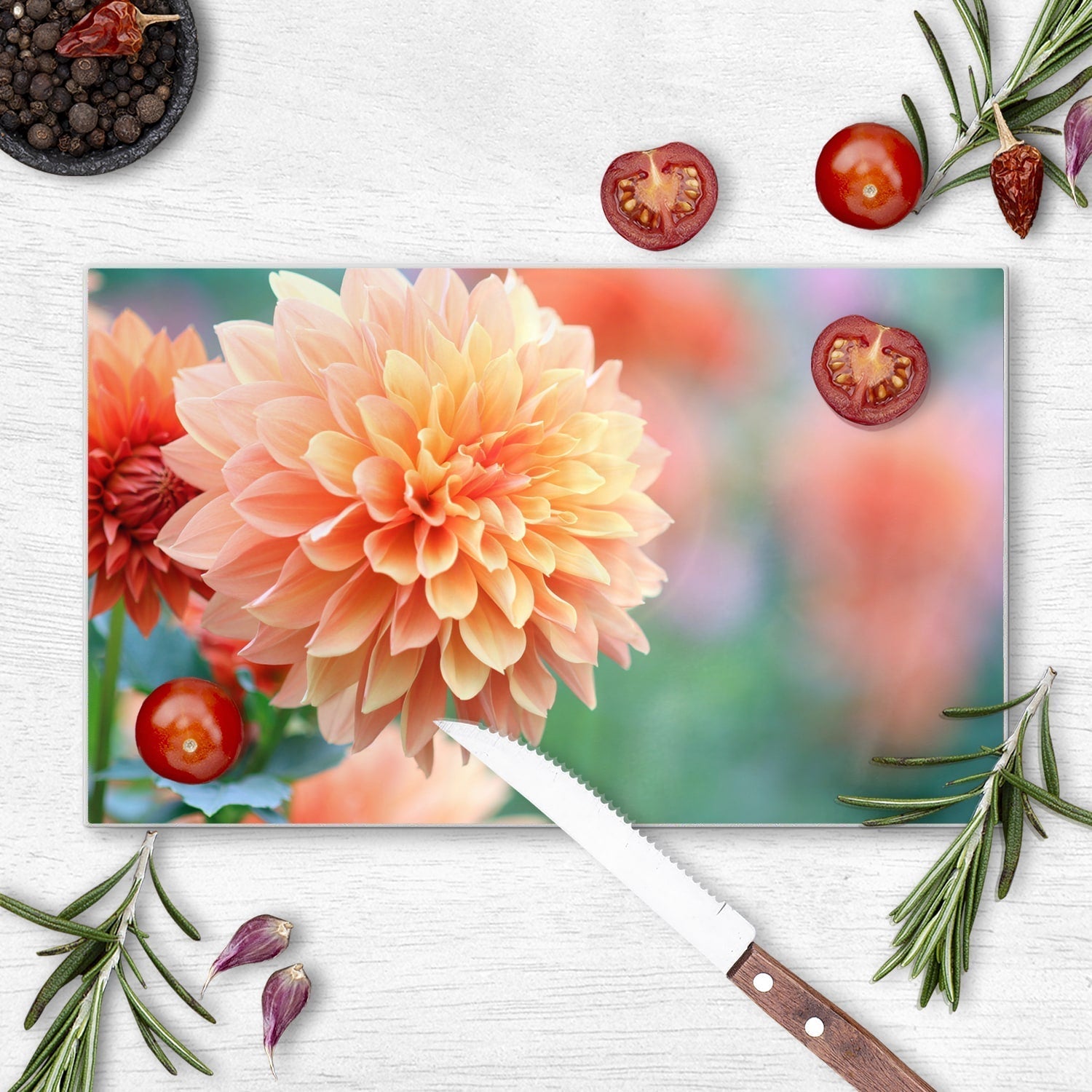 Snijplank - Gehard Glas - Roze/Gele Dahlia