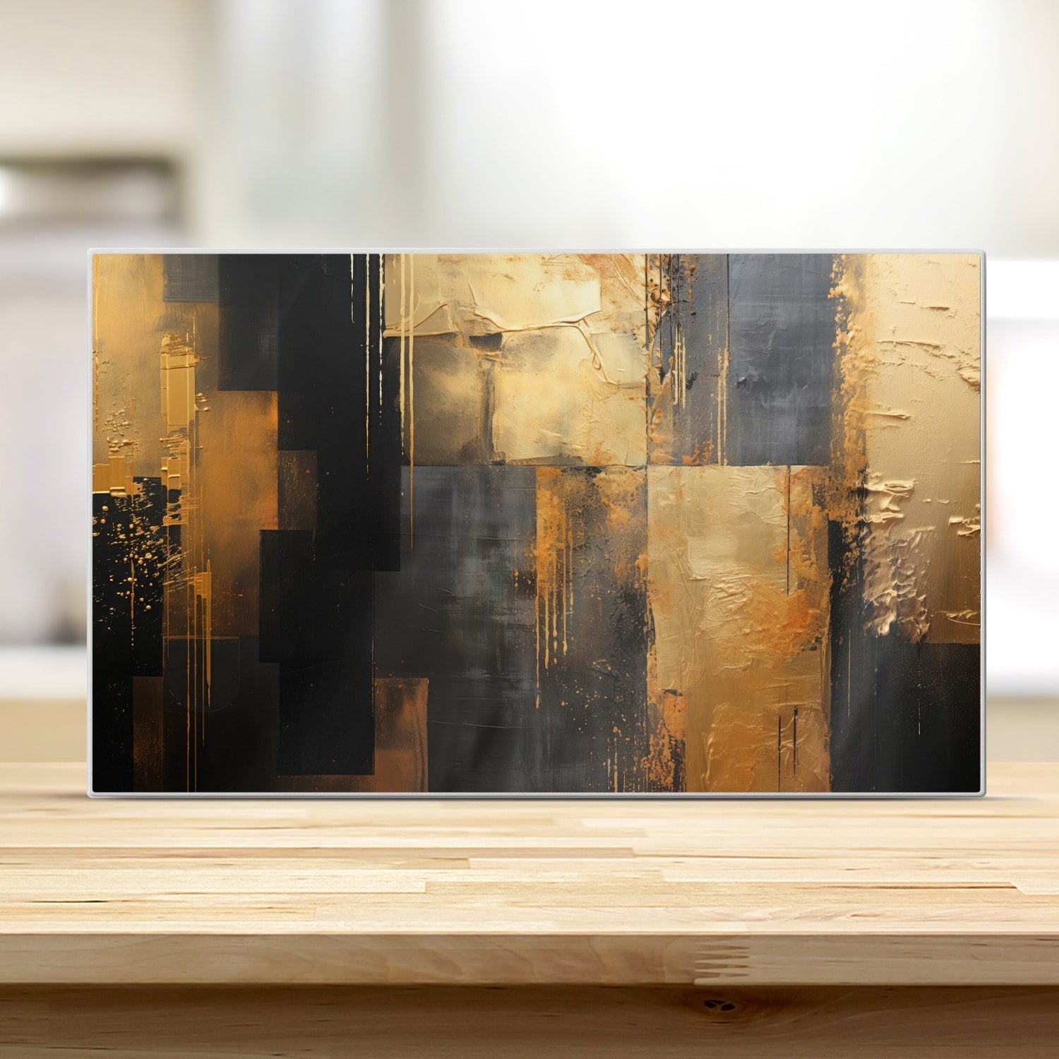 Snijplank - Gehard Glas - Goud/Zwart Abstract schilderij