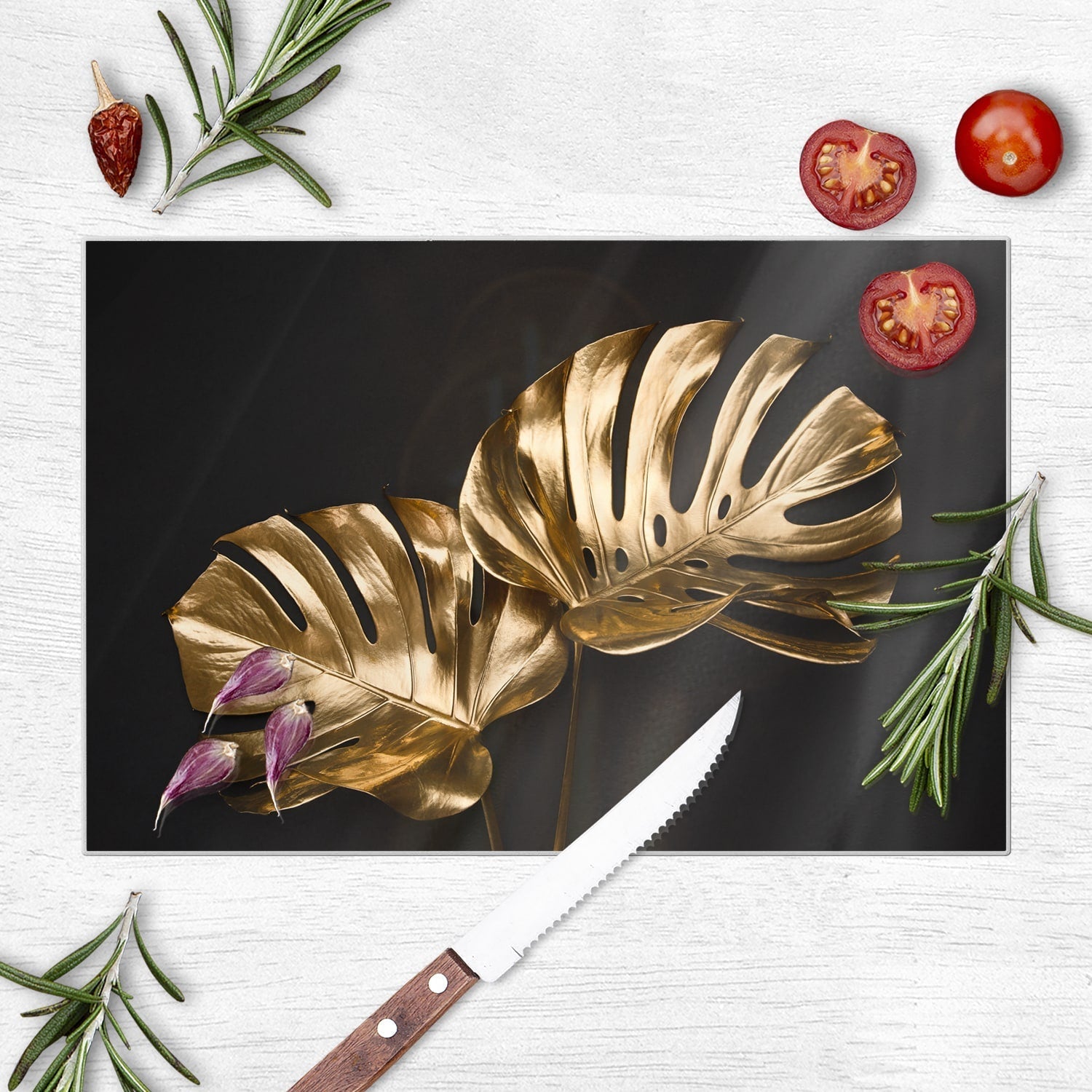 Snijplank - Gehard Glas - Luxueuze Gouden Monstera Bladeren