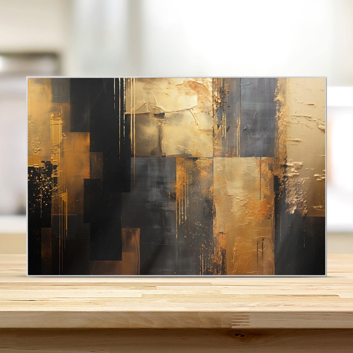 Snijplank - Gehard Glas - Goud/Zwart Abstract schilderij