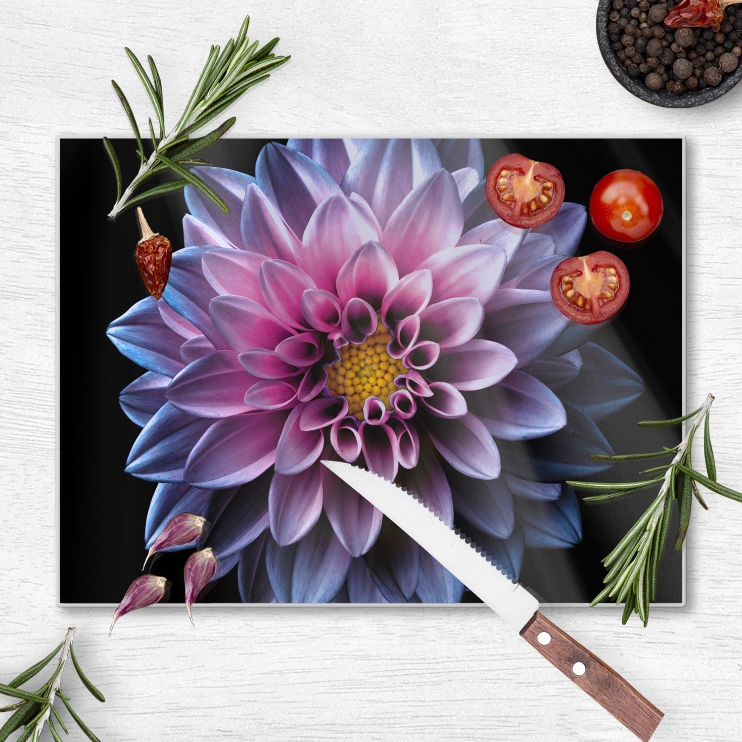 Snijplank - Gehard Glas - Blauw/Roze Dahlia