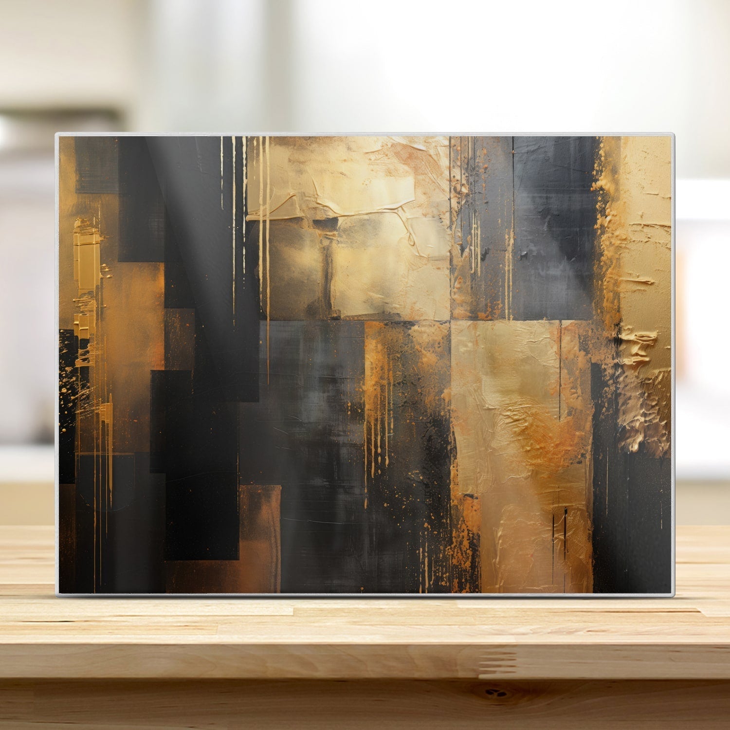 Snijplank - Gehard Glas - Goud/Zwart Abstract schilderij