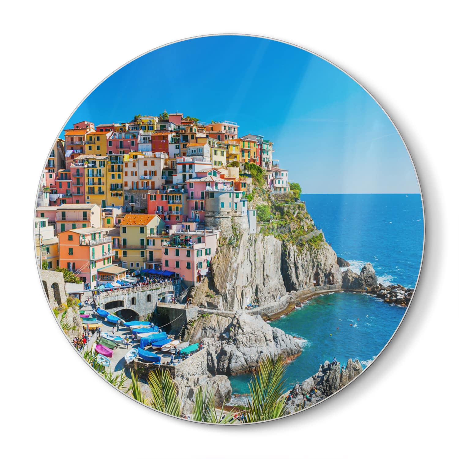 Snijplank Rond - Gehard Glas - Kleurrijk Cinque Terre aan de Kust